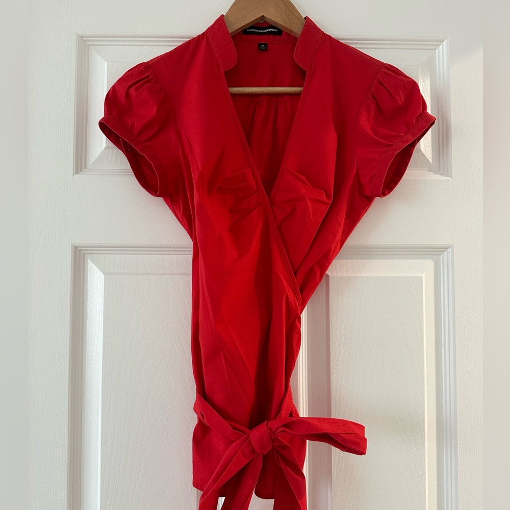 Express Red Wrap Top, XS